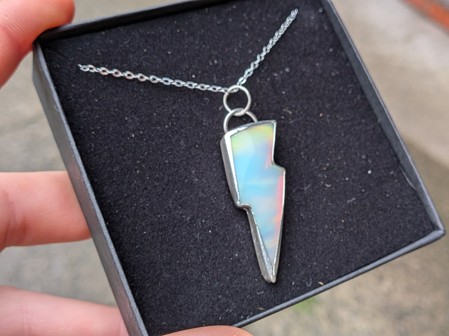 White Iridescent Bolt Pendant