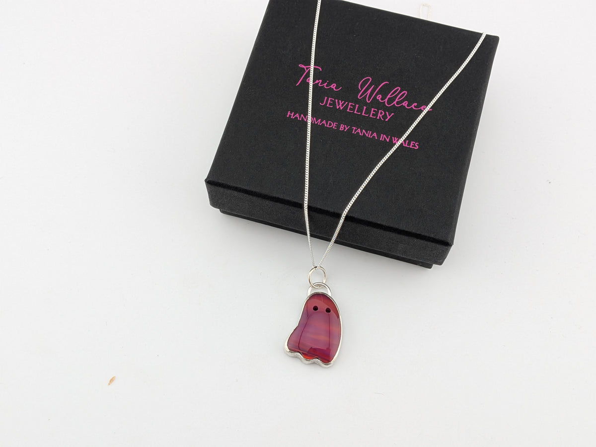 Iridescent Cherry Red Aurora Opal Ghost Pendant