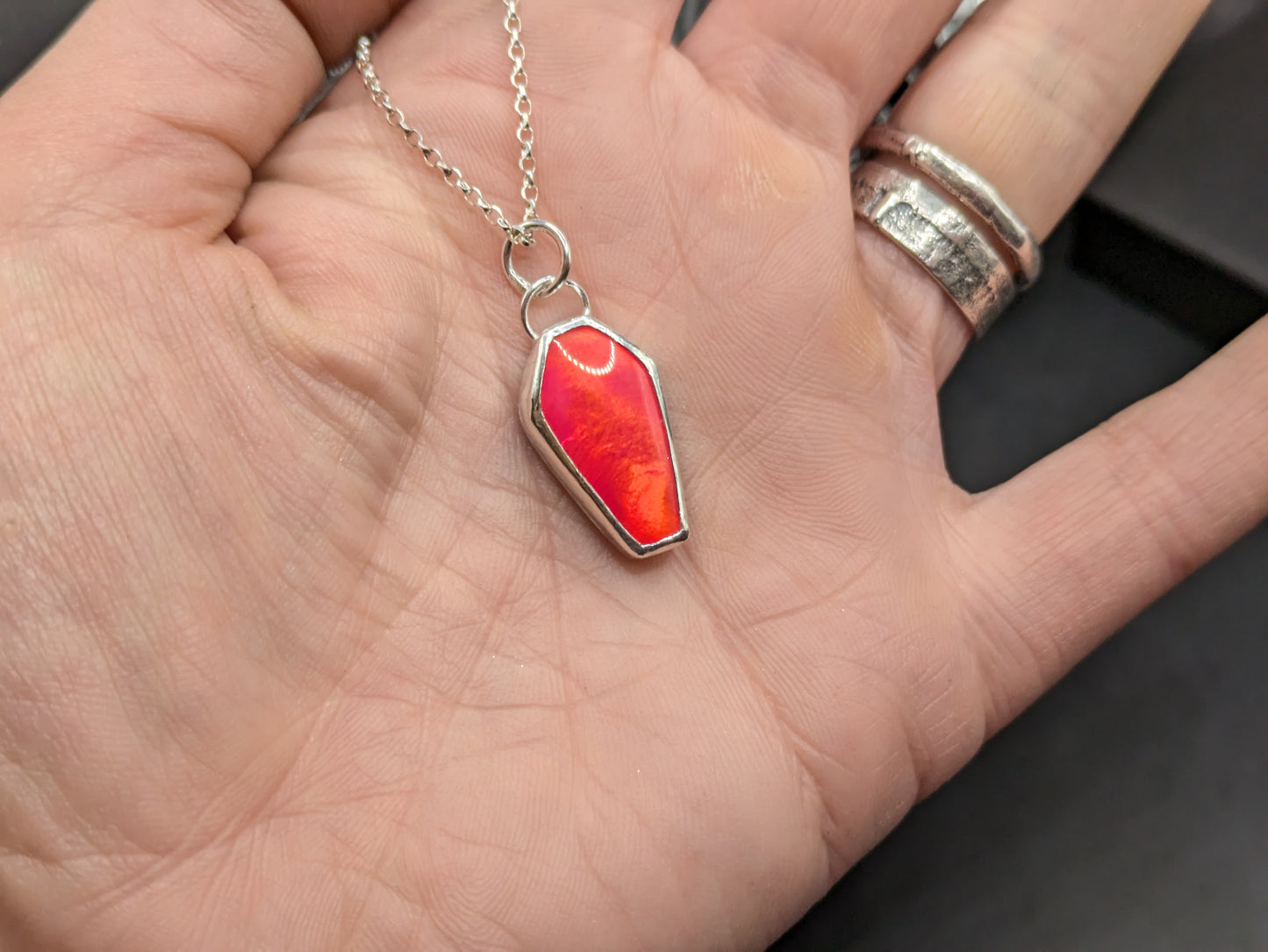 Bright Aurora Opal Coffin Pendant