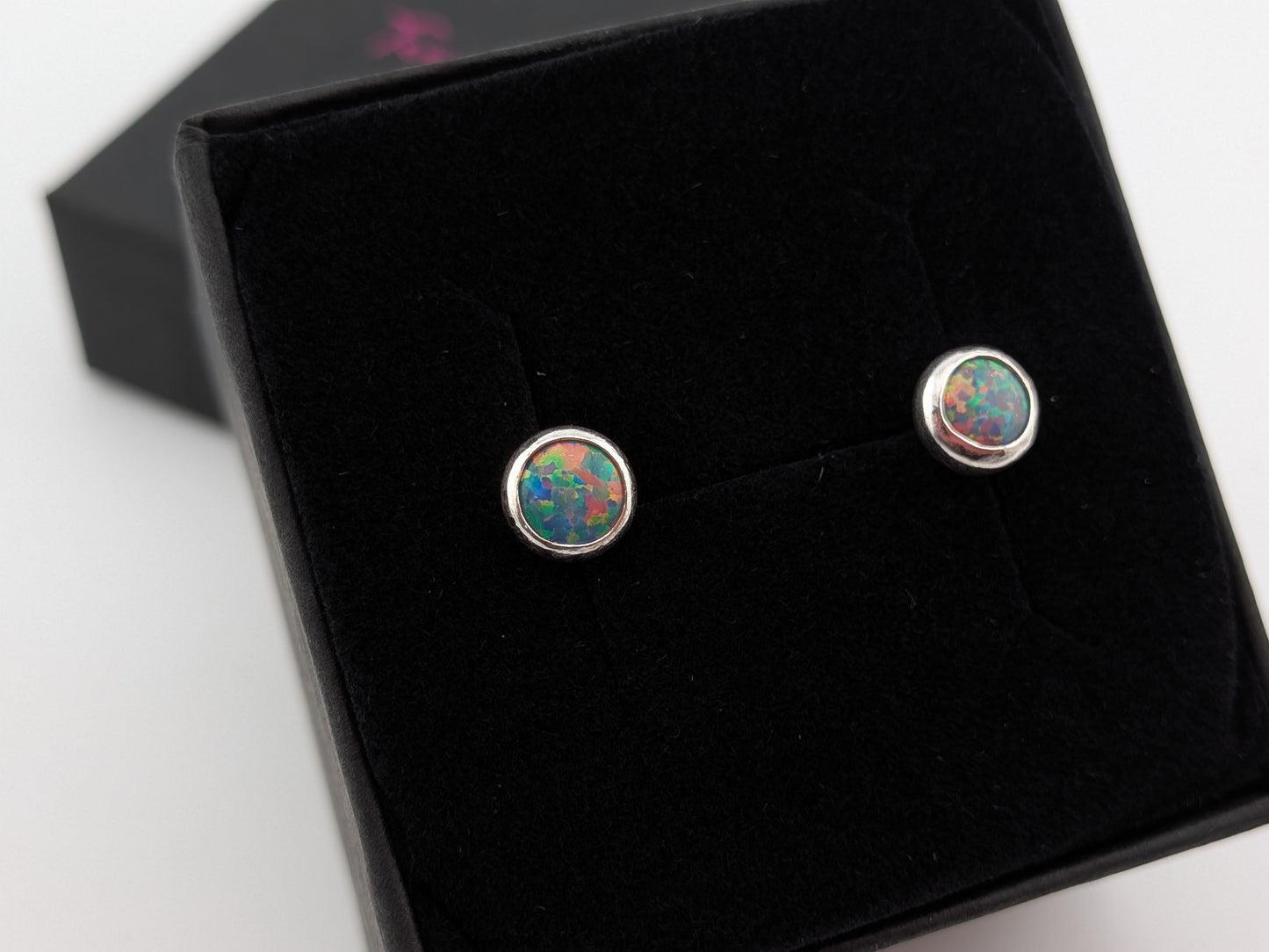 Grey/Blue Lab Opal Sterling Silver Studs