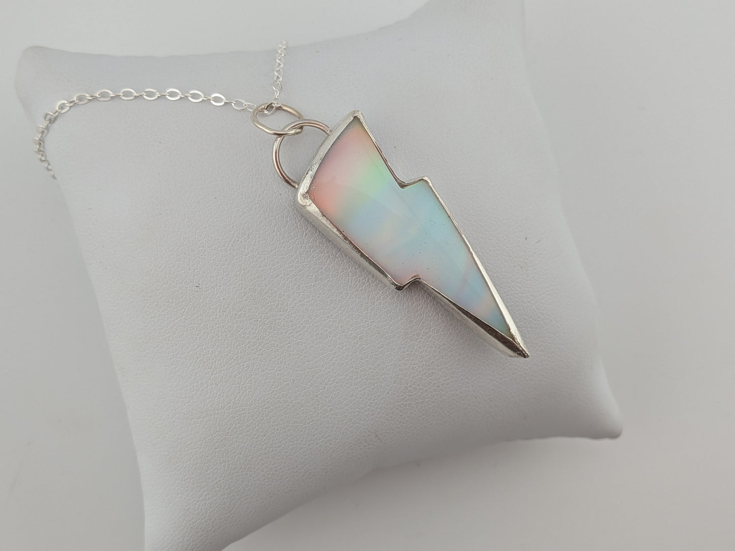 White Iridescent Bolt Pendant