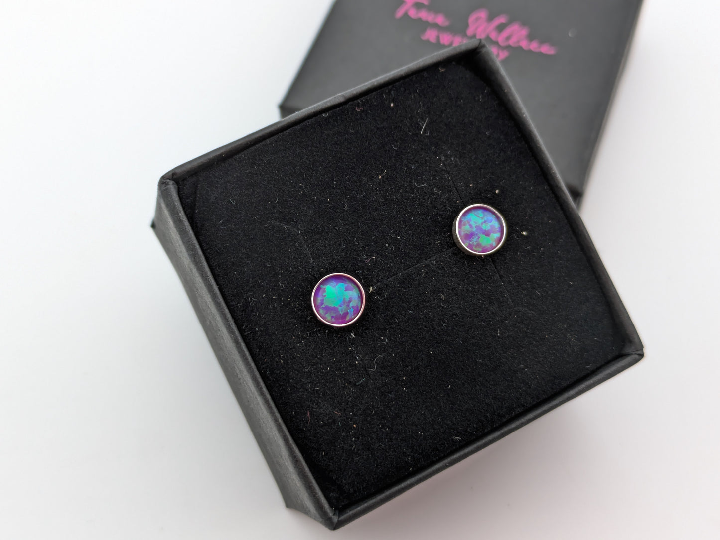 Multi-Violet Lab Opal Sterling Silver Studs