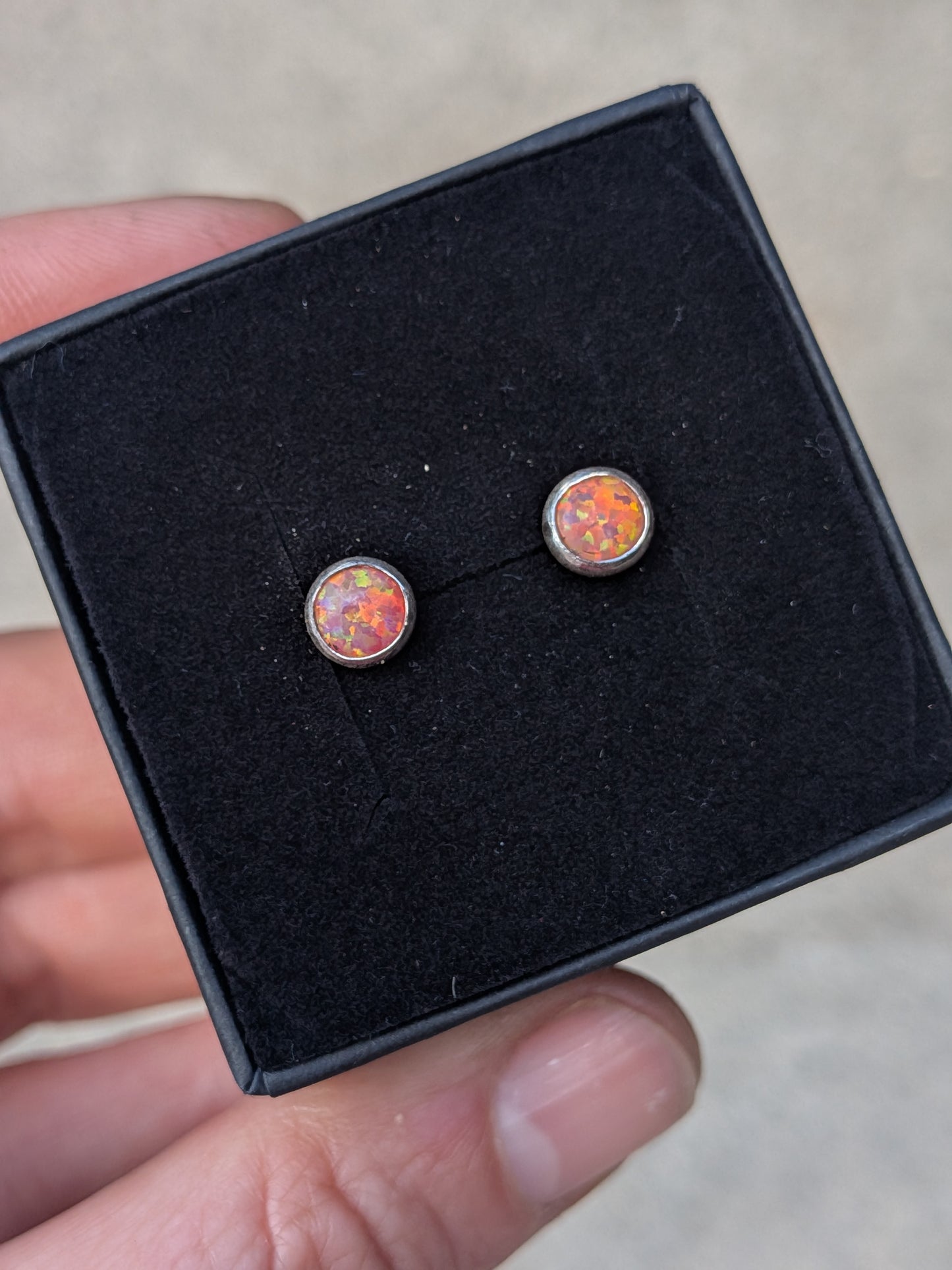 Coral Pink Lab Opal Sterling Silver Studs