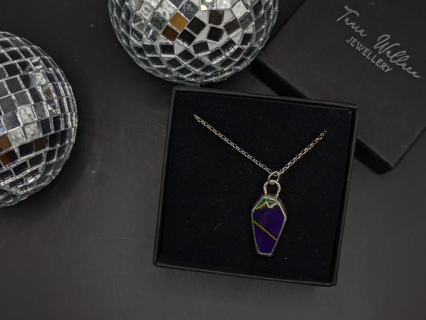 Purple and Green Acrylic Coffin Pendant