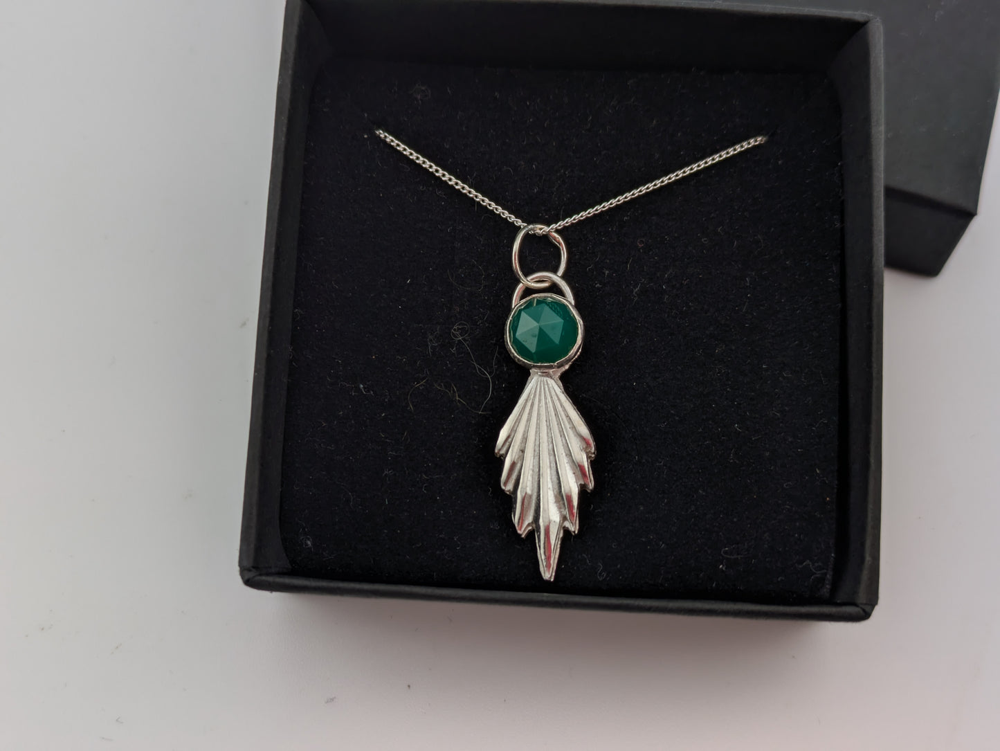 3D Fan and Green Agate Pendant