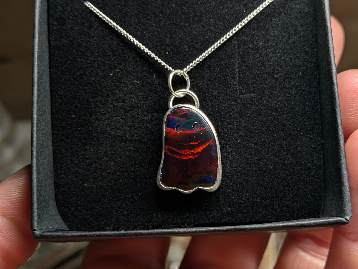 Iridescent Black Aurora Opal Ghost Pendant