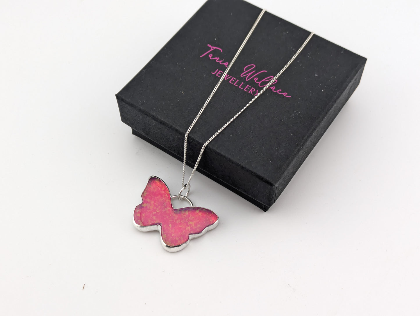 Pink Glitter Butterfly Pendant
