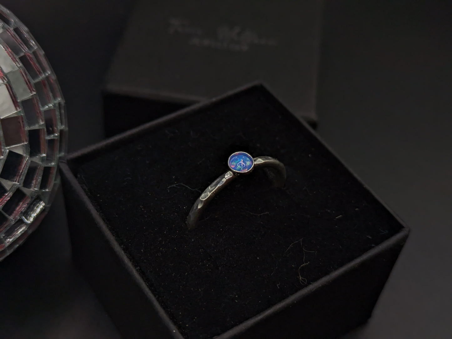 Sterling Silver Band With Cornflower Blue Opal