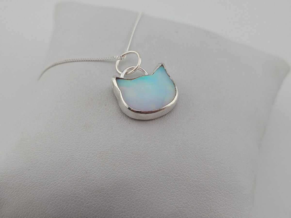 Iridescent Aurora Opal Cat Pendant