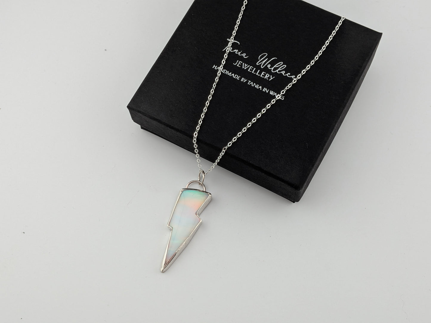 White Iridescent Bolt Pendant