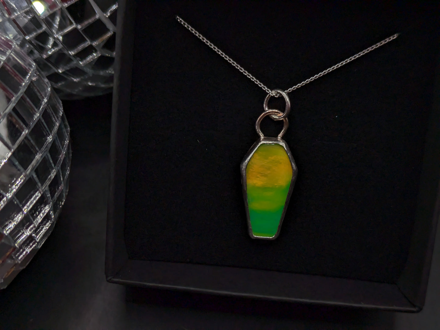 Bright Green Aurora Opal Coffin Pendant