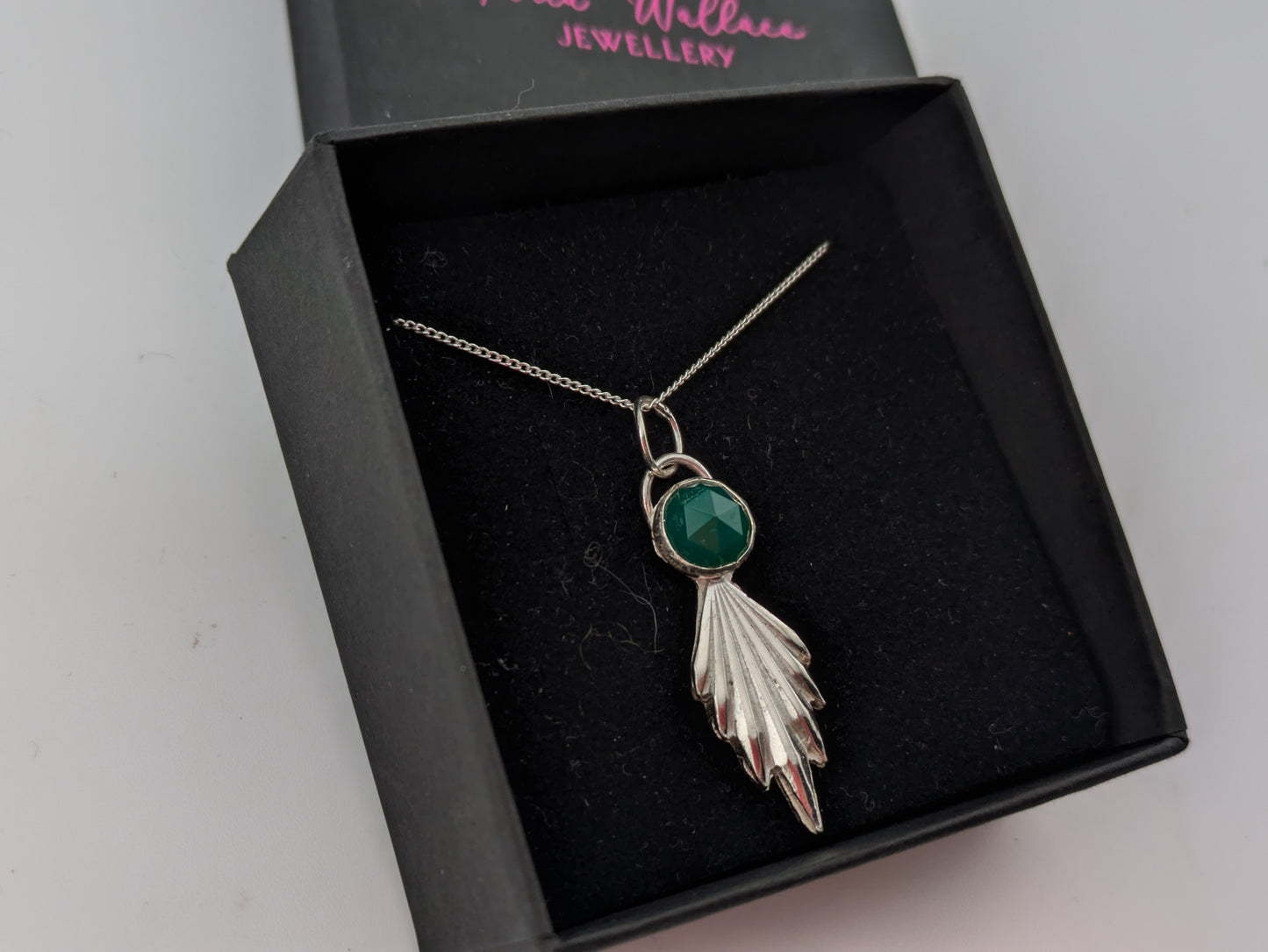 3D Fan and Green Agate Pendant