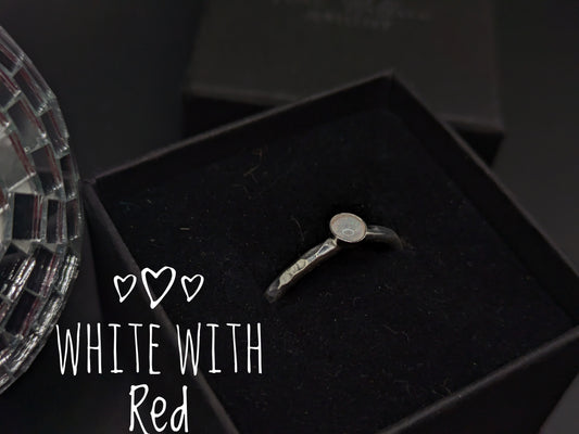 Sterling Silver Band With White and Red Opal