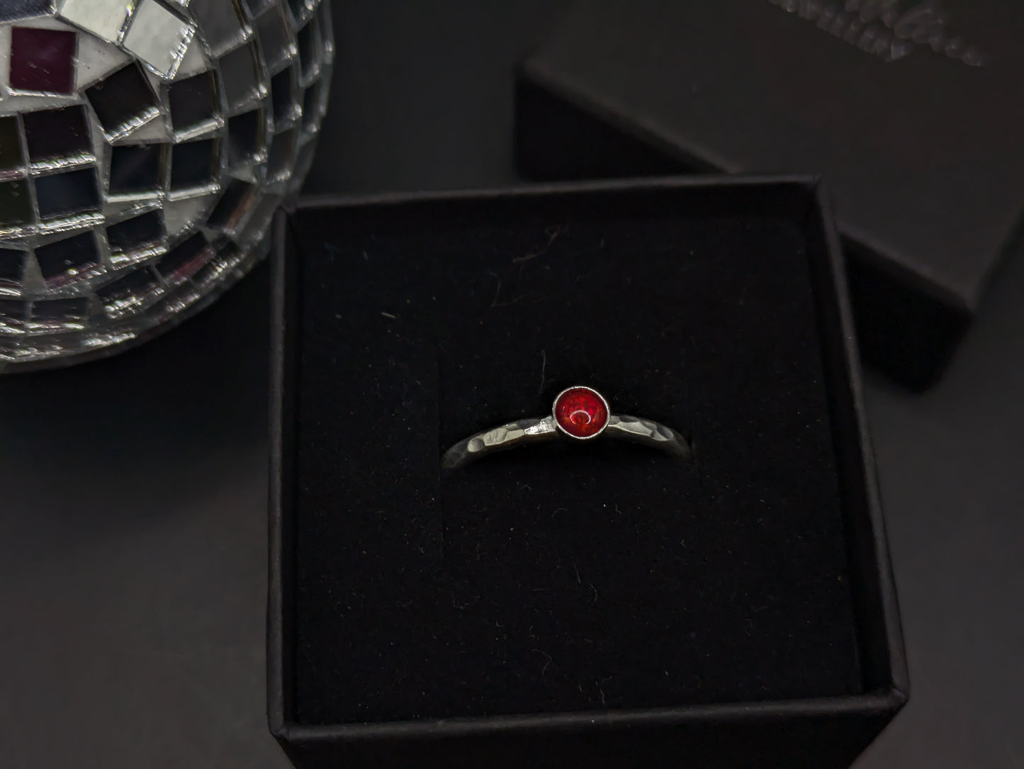 Sterling Silver Band With Flame Red Opal