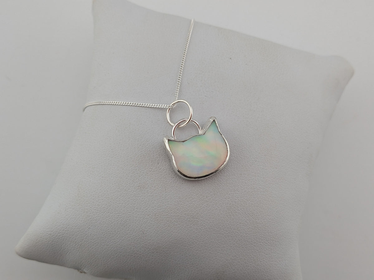 Iridescent Aurora Opal Cat Pendant