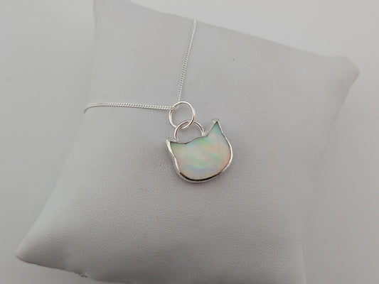Iridescent Aurora Opal Cat Pendant