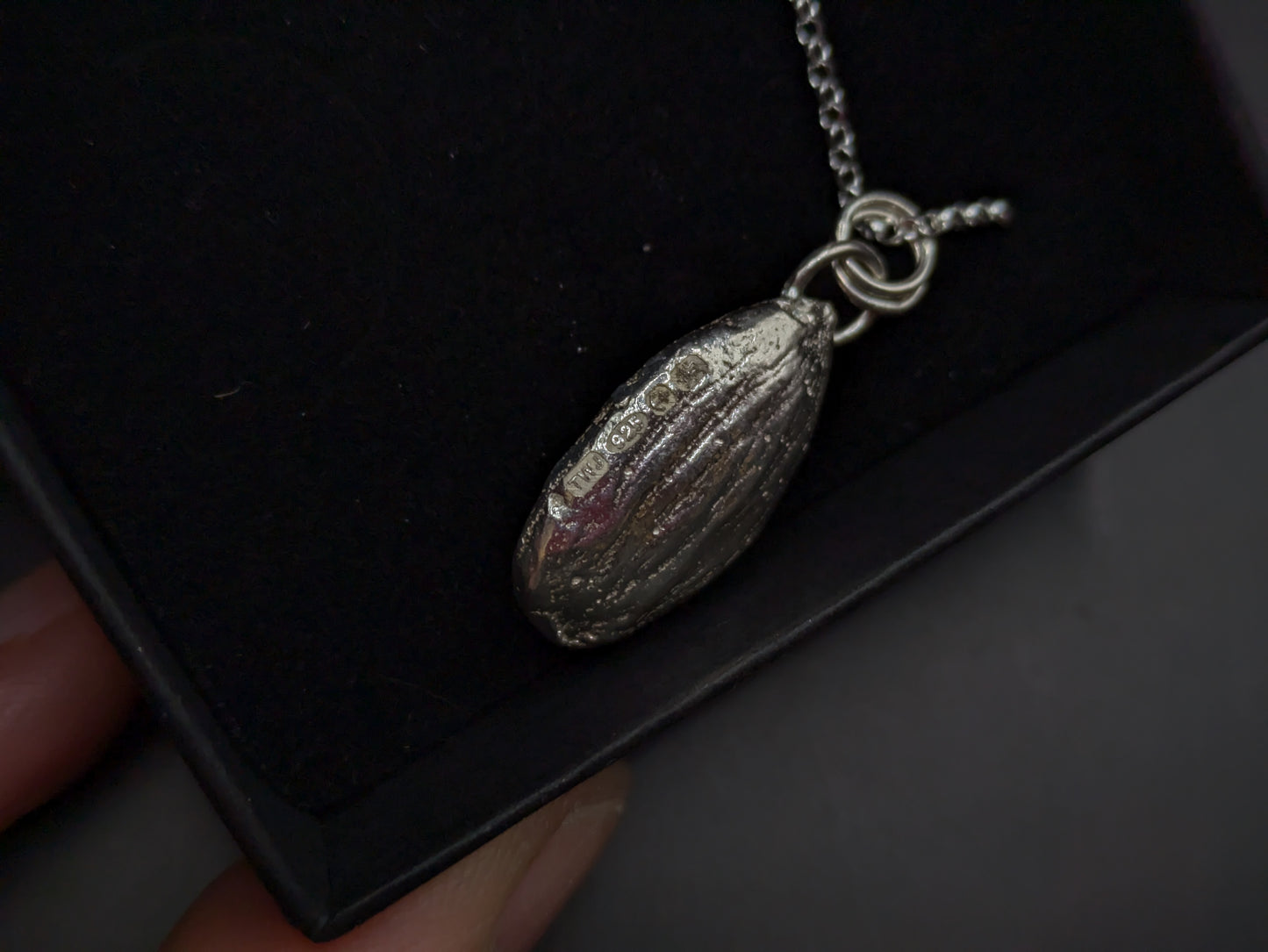 Solid Silver Almond Pendant
