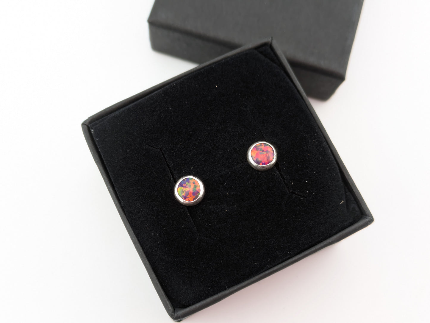 Ruby Fire Lab Opal Sterling Silver Studs