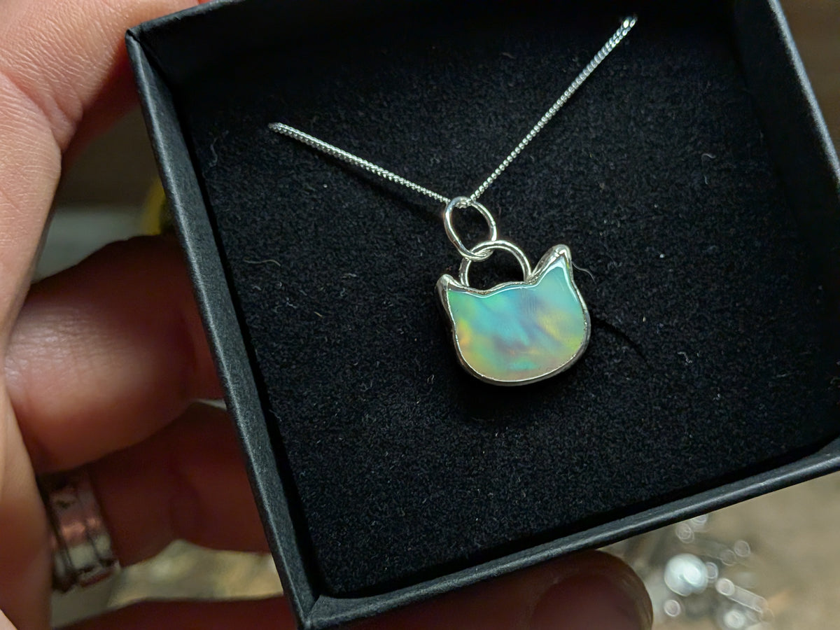 Iridescent Aurora Opal Cat Pendant