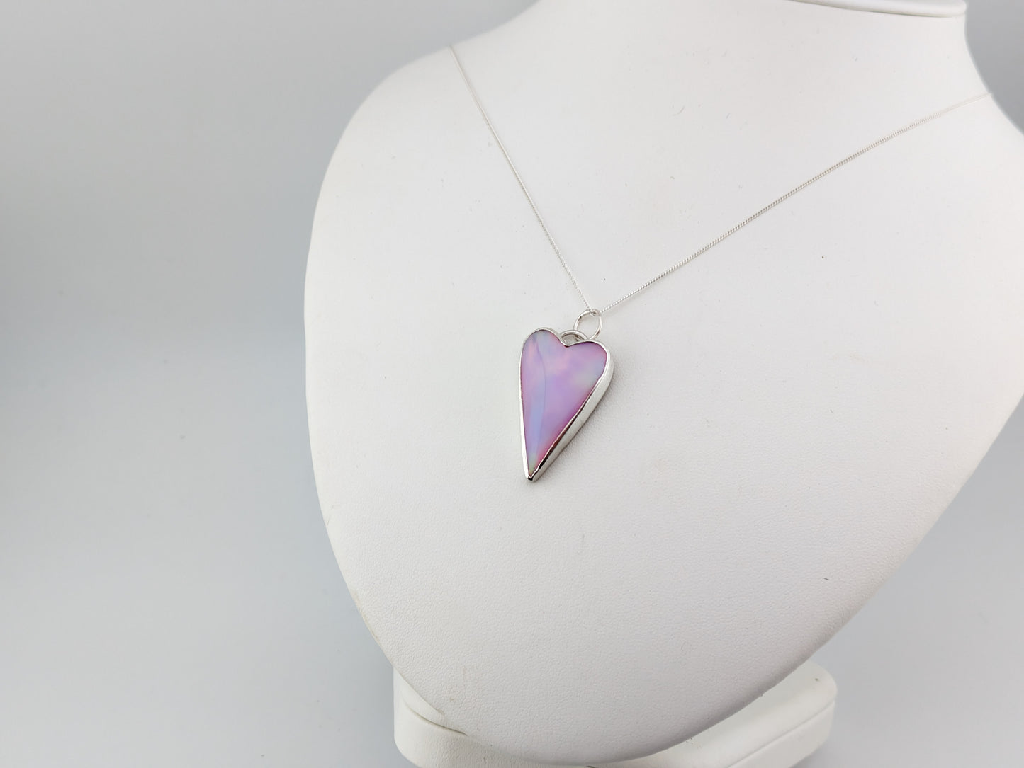 Long Pastel Aurora Opal heart Pendant