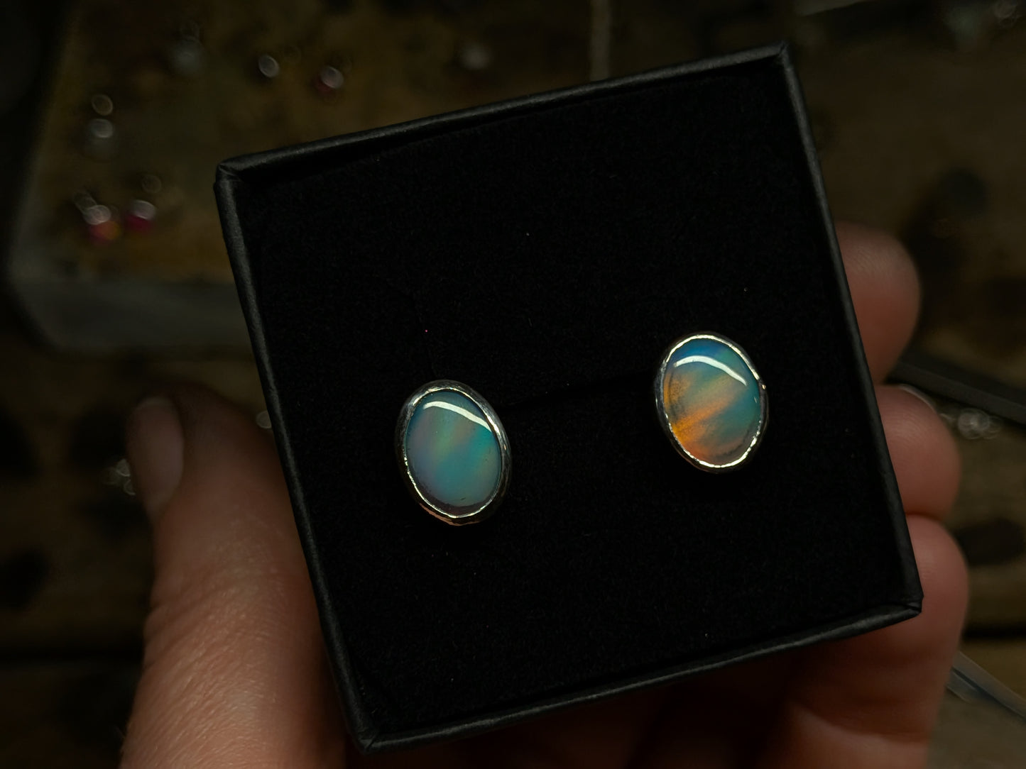 Green Aurora Opal Studs