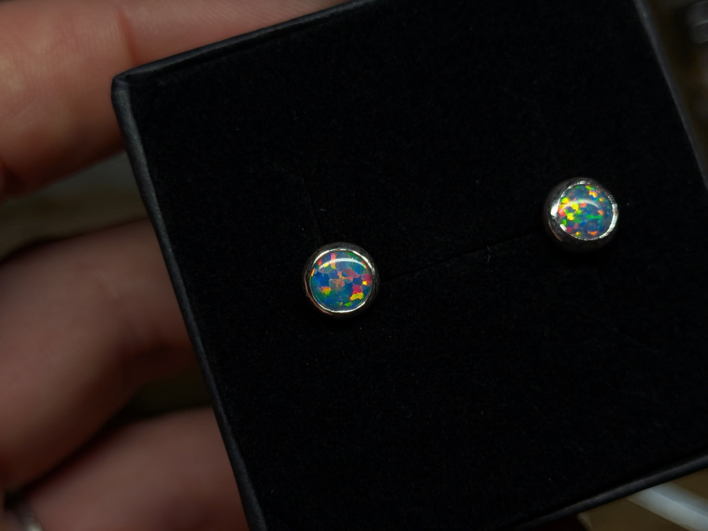 Grey/Blue Lab Opal Sterling Silver Studs