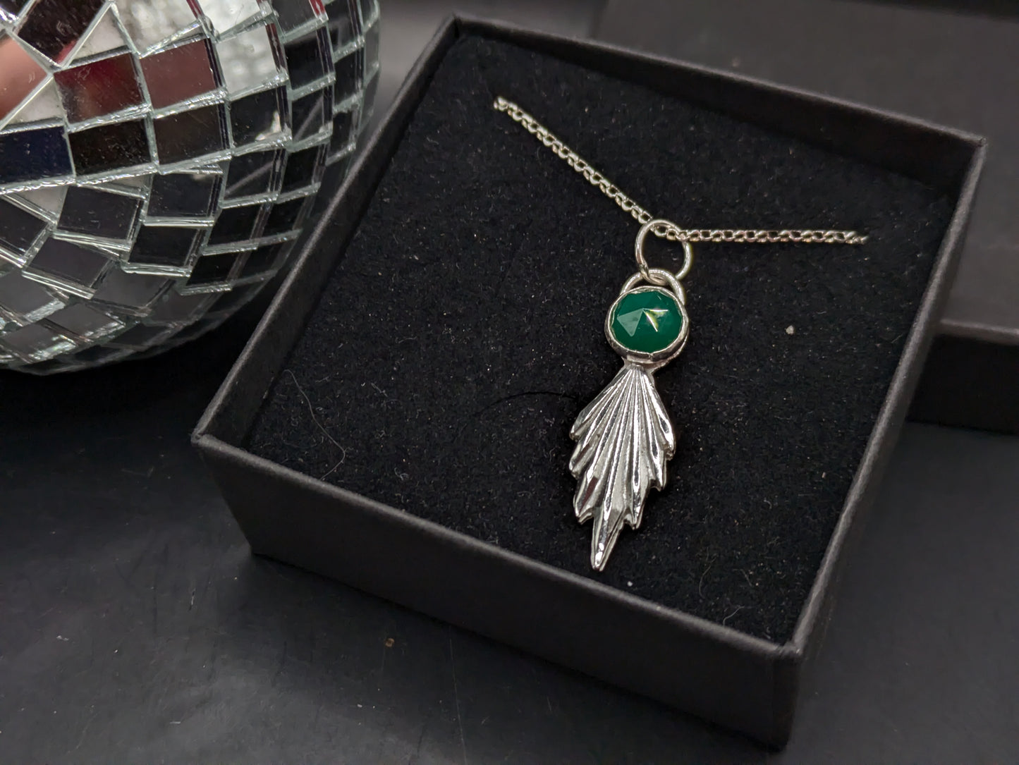 3D Fan and Green Agate Pendant