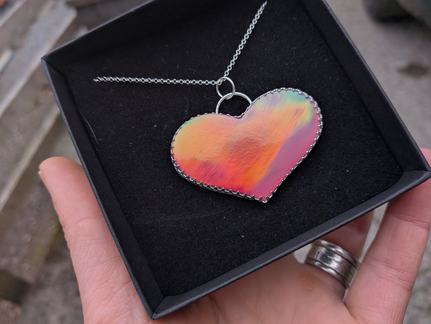 Very Large Aurora Opal Heart Pendant