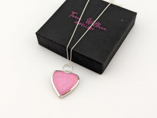 Pink Glitter Opal Heart Pendant