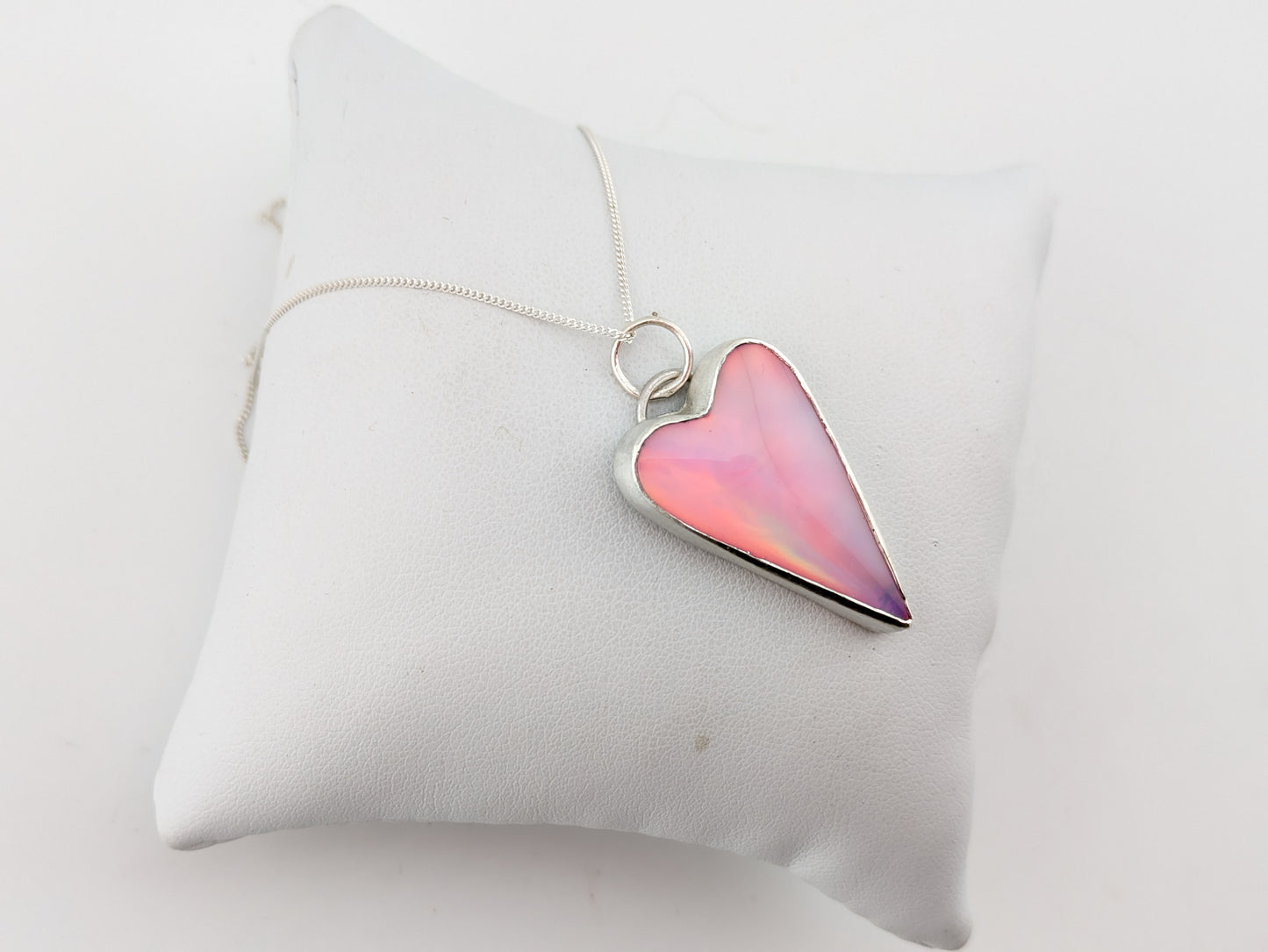 Long Pastel Aurora Opal heart Pendant