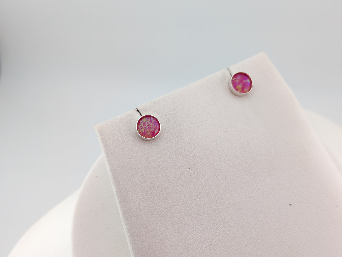 Bright Pink Lab Opal Sterling Silver Studs