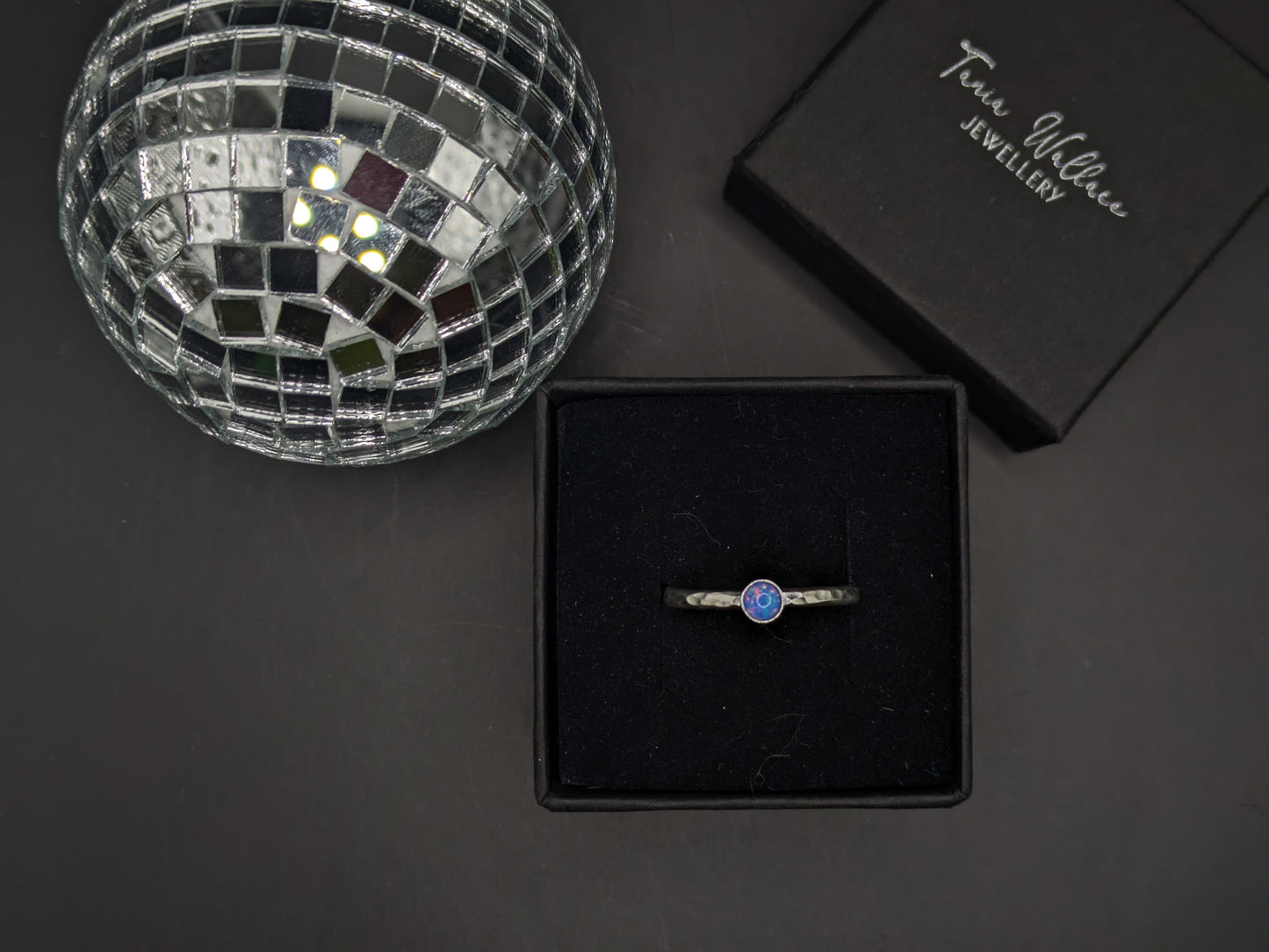 Sterling Silver Band With Cornflower Blue Opal