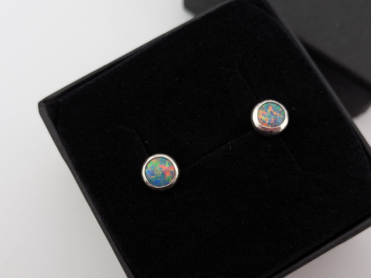 Grey/Blue Lab Opal Sterling Silver Studs