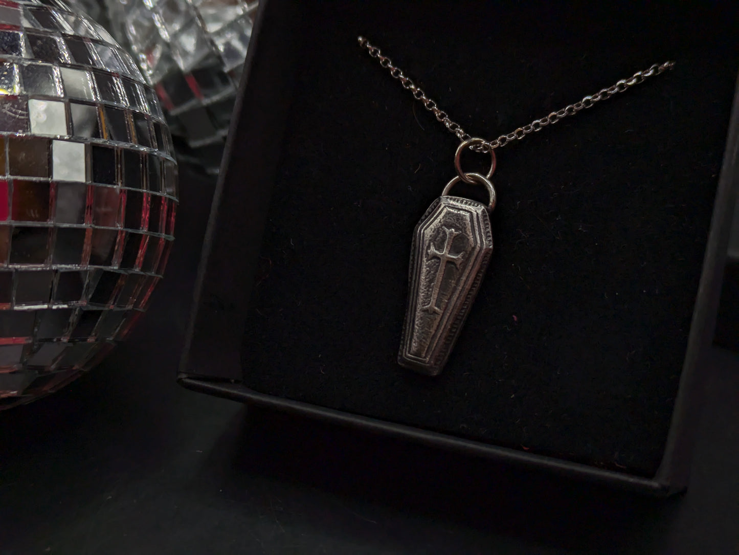 3D Oxidised Coffin Necklace