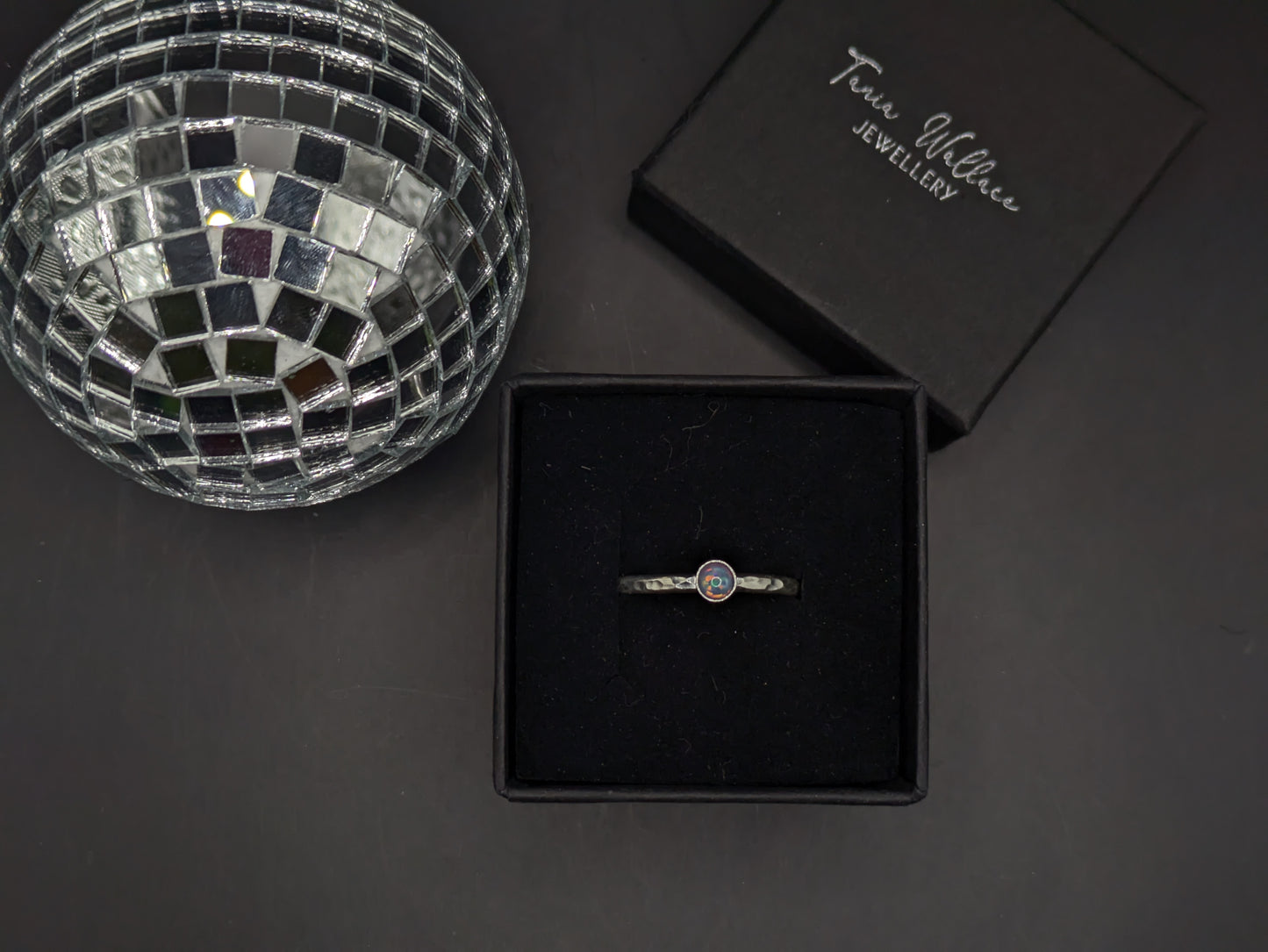 Sterling Silver Band With Blue/Grey Opal
