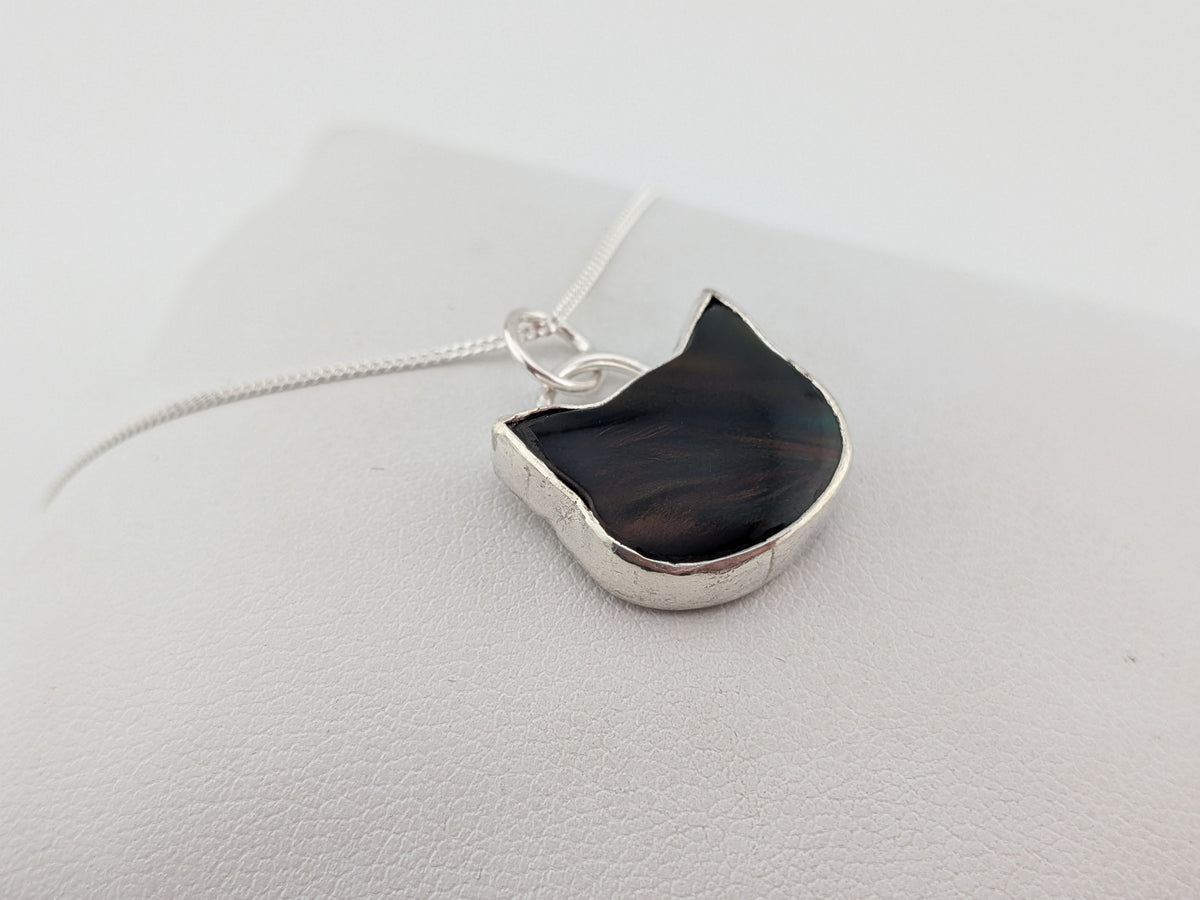 Iridescent Black Aurora Opal Cat Pendant