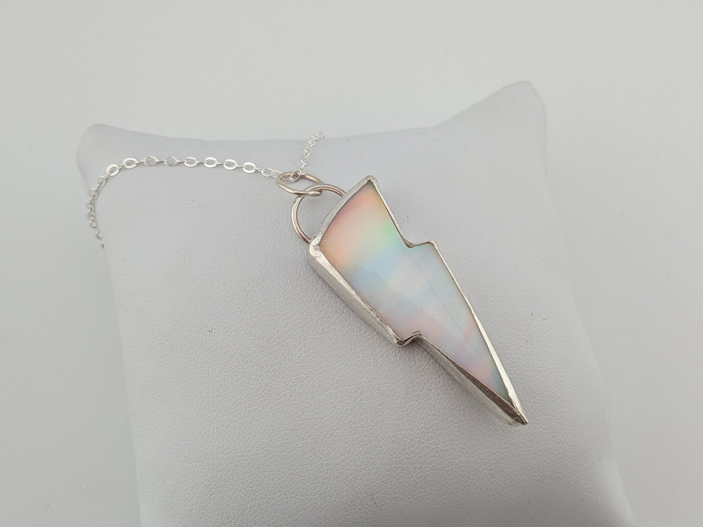 White Iridescent Bolt Pendant