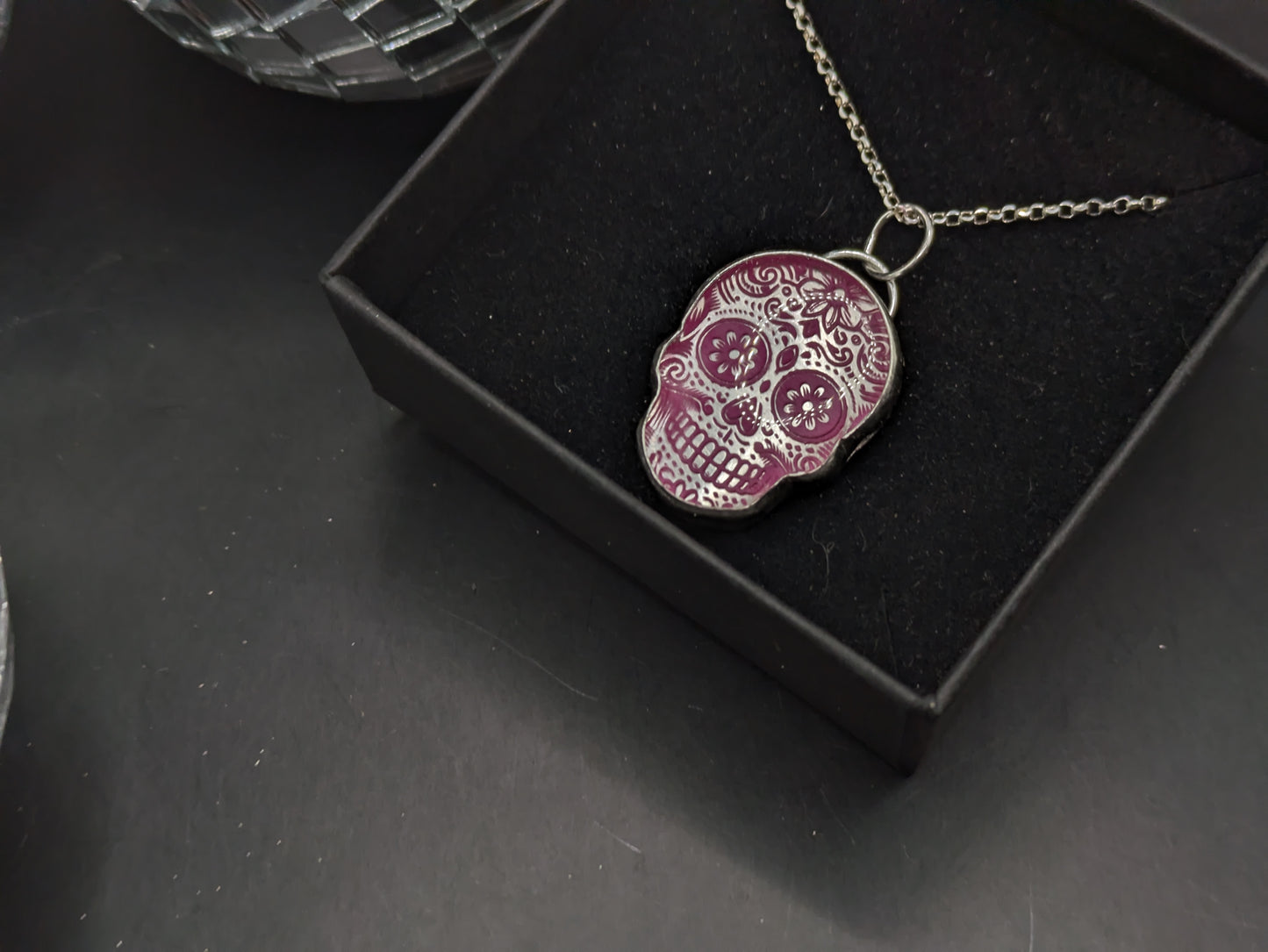 Pink Engraved Candy Skull Pendant