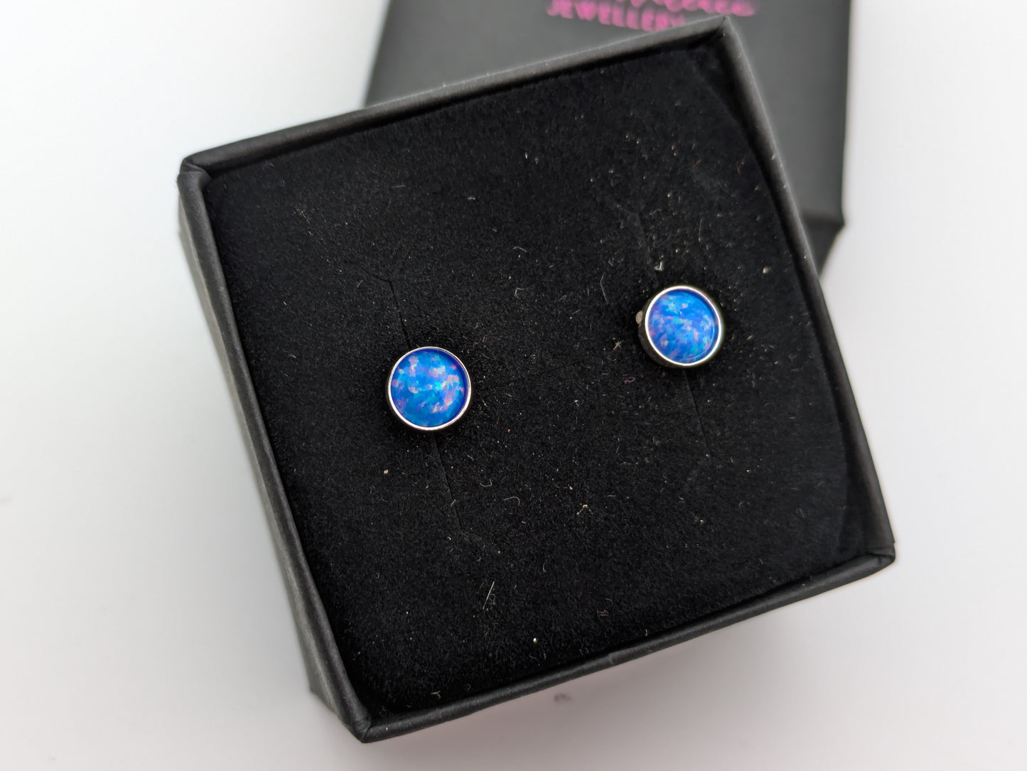 Cornflower Blue Lab Opal Sterling Silver Studs
