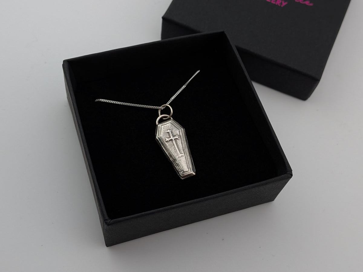 3D Oxidised Coffin Necklace