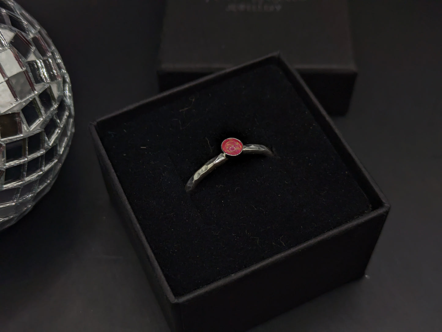 Sterling Silver Band With Royal Pink Opal