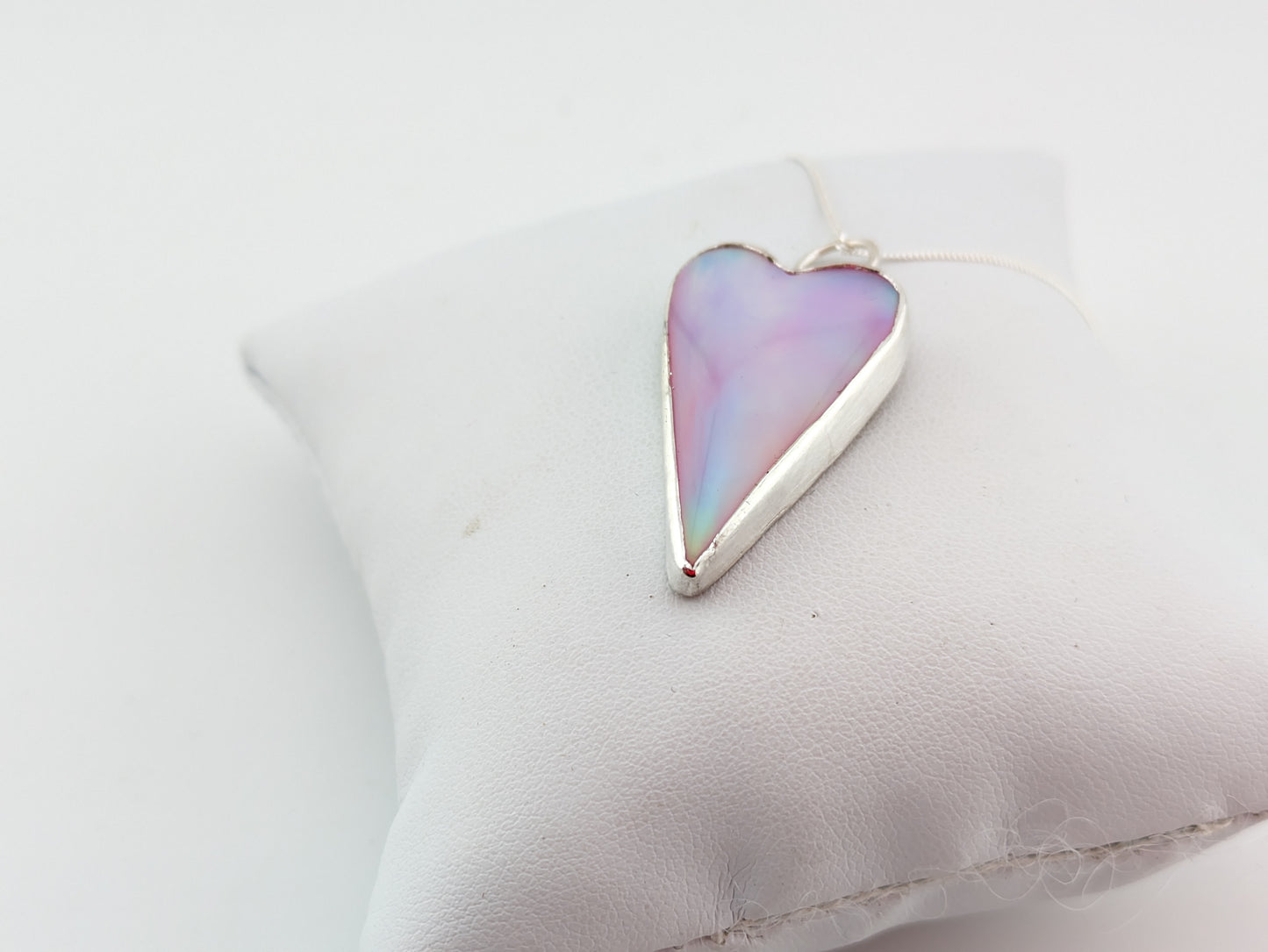 Long Pastel Aurora Opal heart Pendant