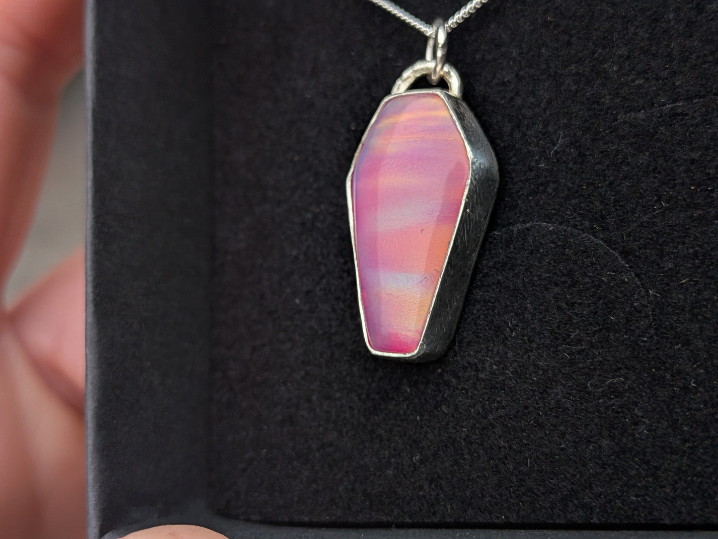 Pink Aurora Opal Coffin Pendant