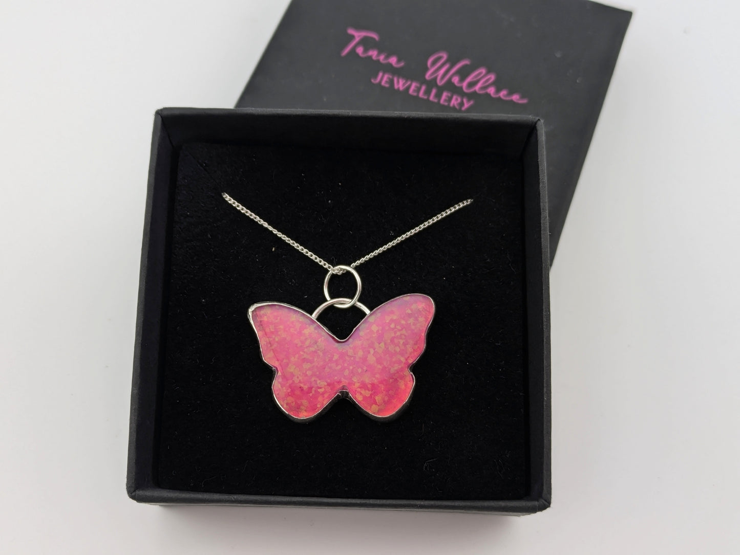 Pink Glitter Butterfly Pendant