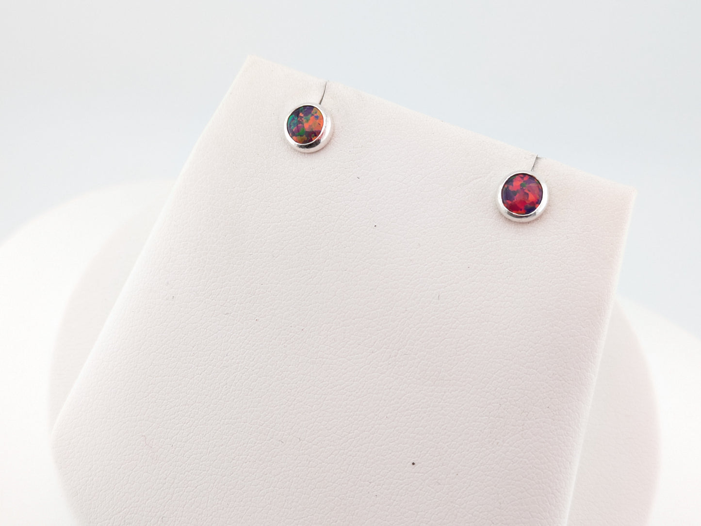 Ruby Fire Lab Opal Sterling Silver Studs