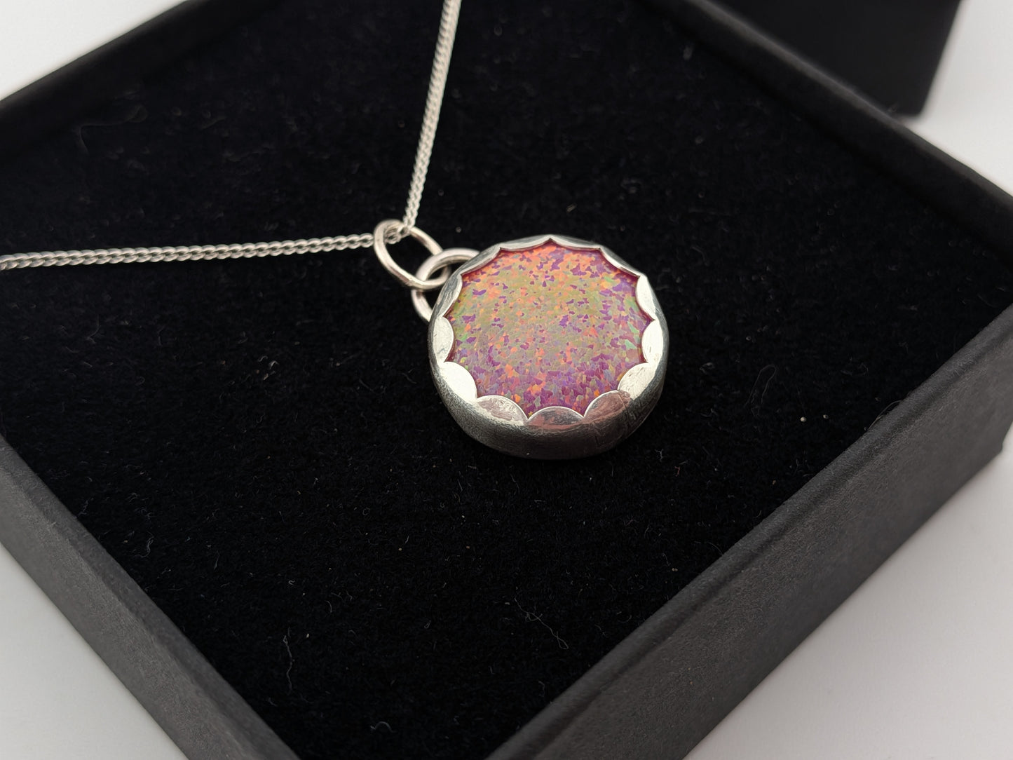 Pink Rainbow Glitter Opal Pendant