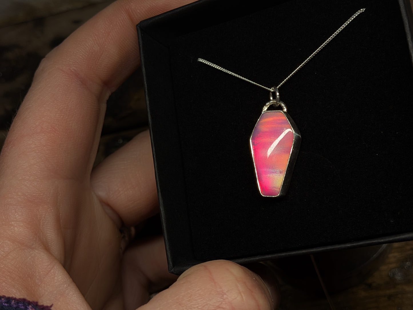 Pink Aurora Opal Coffin Pendant