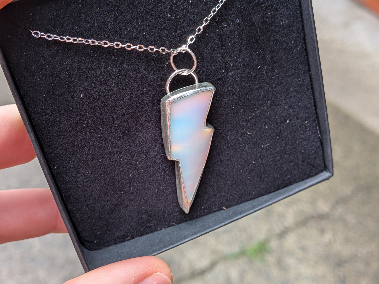 White Iridescent Bolt Pendant