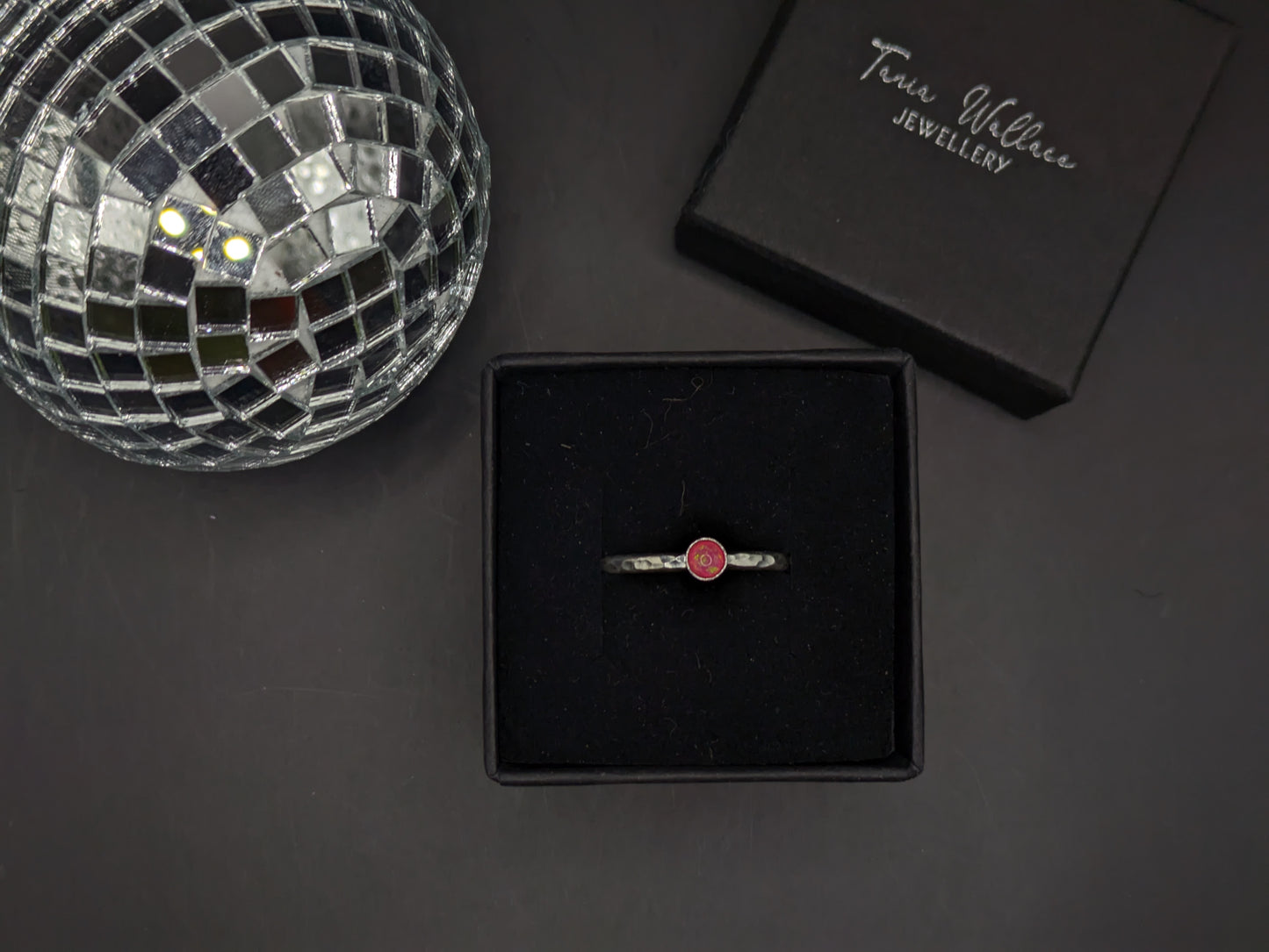 Sterling Silver Band With Royal Pink Opal