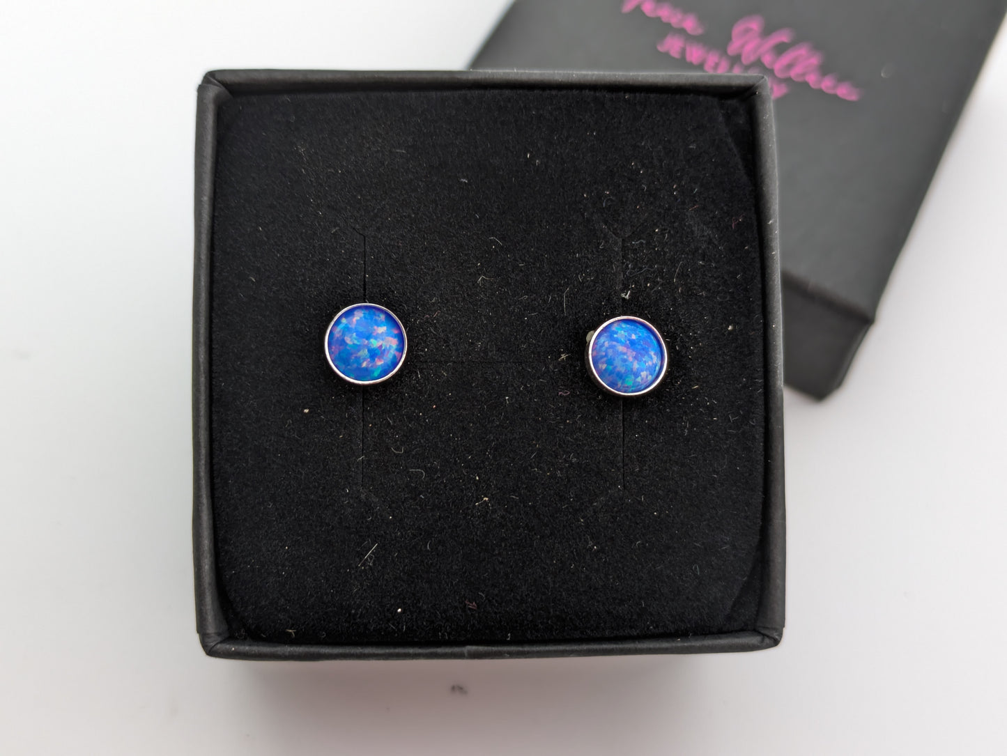 Cornflower Blue Lab Opal Sterling Silver Studs
